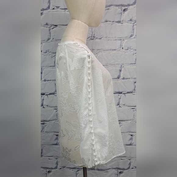 Karen Millen Women's Blouse Vintage Y2K Pure White Floral Buttoned Sleeves 8 US - Picture 9 of 14